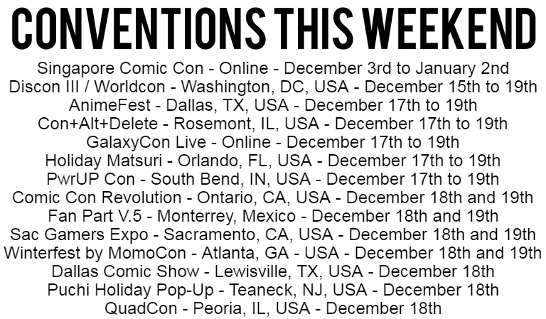 GlobalFanCons's tweet photo. 14 Conventions this weekend (2 Virtual & 12 Physical) ππΊπΈπ²π½
What will you be attending? #SGCC2021 #Worldcon2021 #DisConIII #AnimeFestDallas #HolMat2021 #pwrupsb21 #CCROnt21 #FanPartyVol5 #SGE2021 #momocon #winterfest (1/2) https://t.co/t0cNbHNqUN