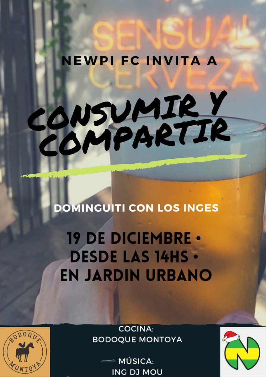 Newpi FC Producciones ⚪🔵 presenta #ConsumirYCompartir

🍔 Cocina <a href="/bodoquemontoya/">Bodoque Montoya</a>
🍺🍹🥤 Barra libre de artesanales de la casa <a href="/jardinurbano_py/">Jardín Urbano</a>, gin y fernet
🎧 Ambienta <a href="/guillemolinas/">Guillermo Molinas</a> y su mejor repertorio del iti

¡Nos vemos el domingo! #PaguenMorosos #Dominguiti 💯💣🤩