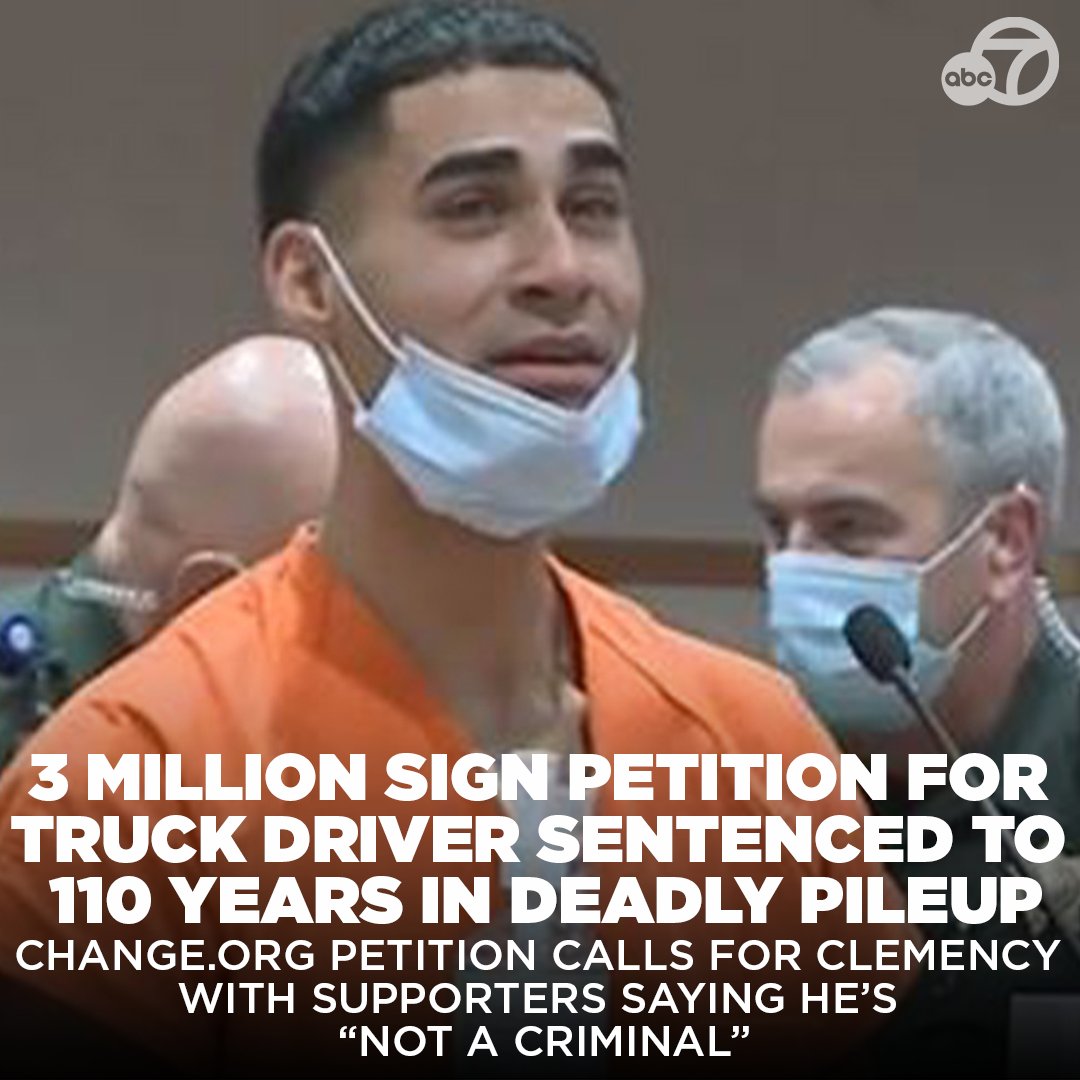 ABC7's tweet photo. "This man is NOT a criminal and this was purely an accident." Three million people have signed a petition urging that Rogel Aguilera-Mederos's 110-year sentence in the fatal pile-up crash be commuted to time served, or for officials to grant clemency https://t.co/kXDN5DCBTx https://t.co/SwcqwUiSlQ