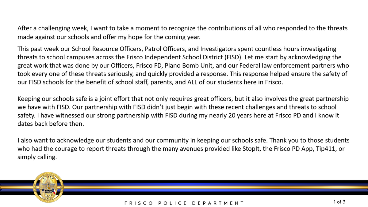 FriscoPD's tweet photo. A statement from @FriscoPDChief David Shilson regarding the events of this past week. https://t.co/85VDOenfL6