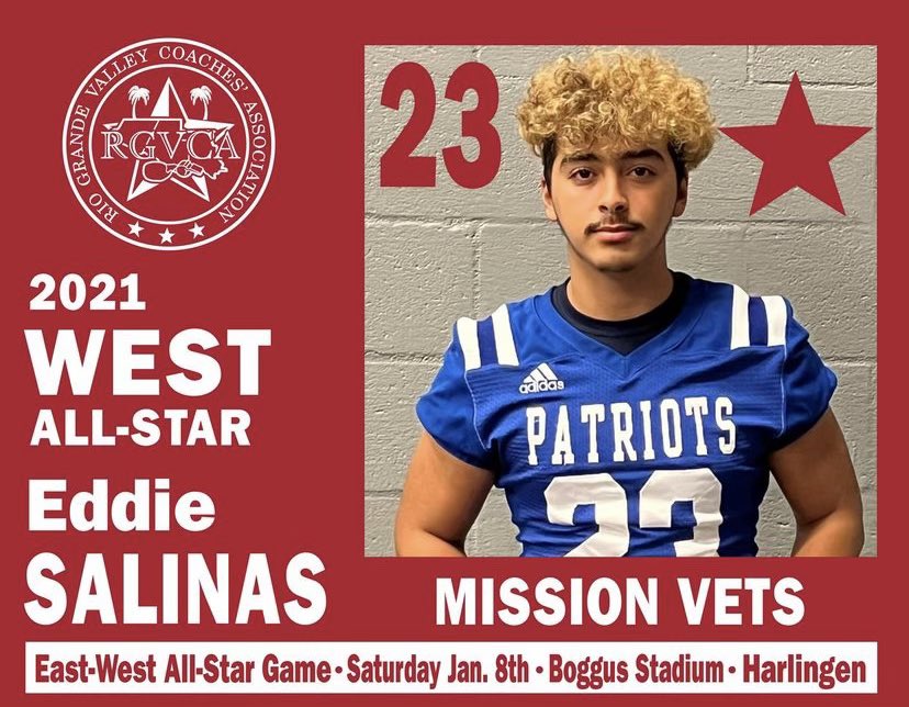 CoachGilpin's tweet photo. Congratulations to LB Eddie Salinas for being selected to play in the RGVCA All-Star Game!!!!!
#blueVlife https://t.co/TOejZjBmiZ