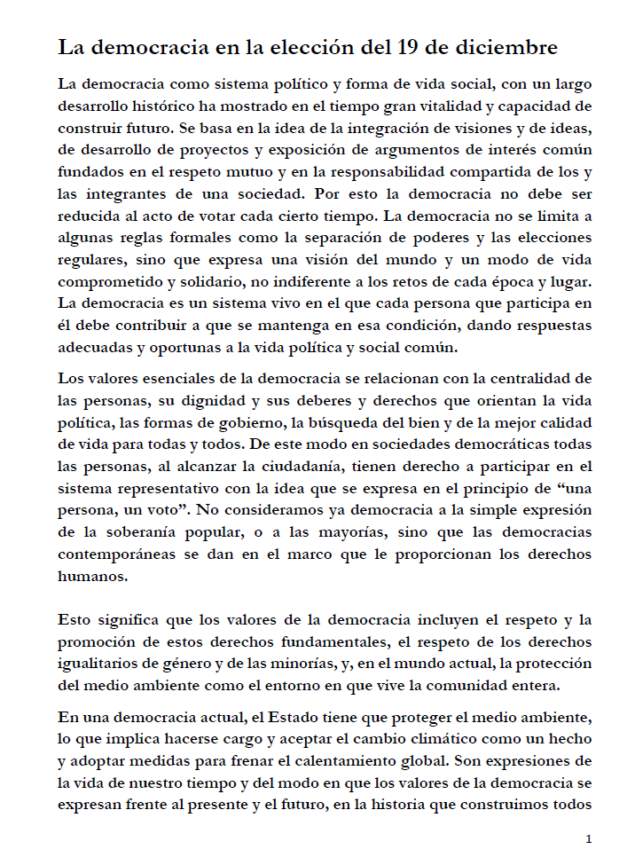 pablowhipple's tweet photo. "La democracia en la elección del 19 de diciembre". Les comparto carta que escribimos con un grupo de colegas historiadores de Historia UC, sobre los valores de la democracia y la elección de este domingo https://t.co/5BzadyN5uK