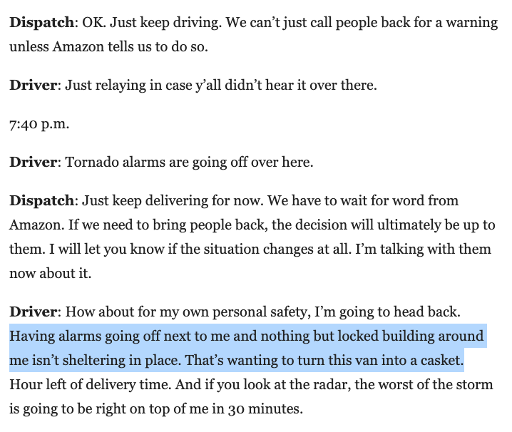 Revkin's tweet photo. Just updated today's piece in which a top tornado meteorologist/engineer lays out paths to safer tornado preparation with @stltoday's disturbing news of @Amazon dispatcher/driver confusion over tornado protocols: https://t.co/6k7E7Tqc3M https://t.co/jGuiN0WLFU
