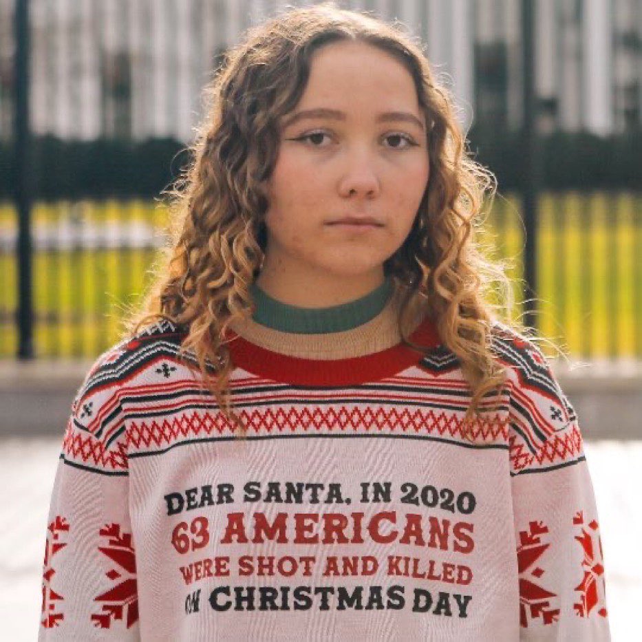 ChangeTheRef's tweet photo. Thousands of Americans die every year due to gun violence. This series of the #UgliestChristmasSweaters illustrate the hard truths our society faces. It’s on us to demand that effective measures are taken. #NationalUglySweaterDay https://t.co/A27u8OGjLc