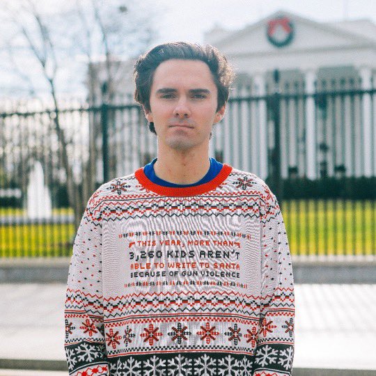 davidhogg111's tweet photo. The #UgliestChristmasSweaters, bring the ugly truth behind gun violence. This year, 3.260 bright futures were lost because of gun violence. We keep fighting so these preventable deaths can be a thing of the past.  

@ChangeTheRef https://t.co/4cWMRAYa4O