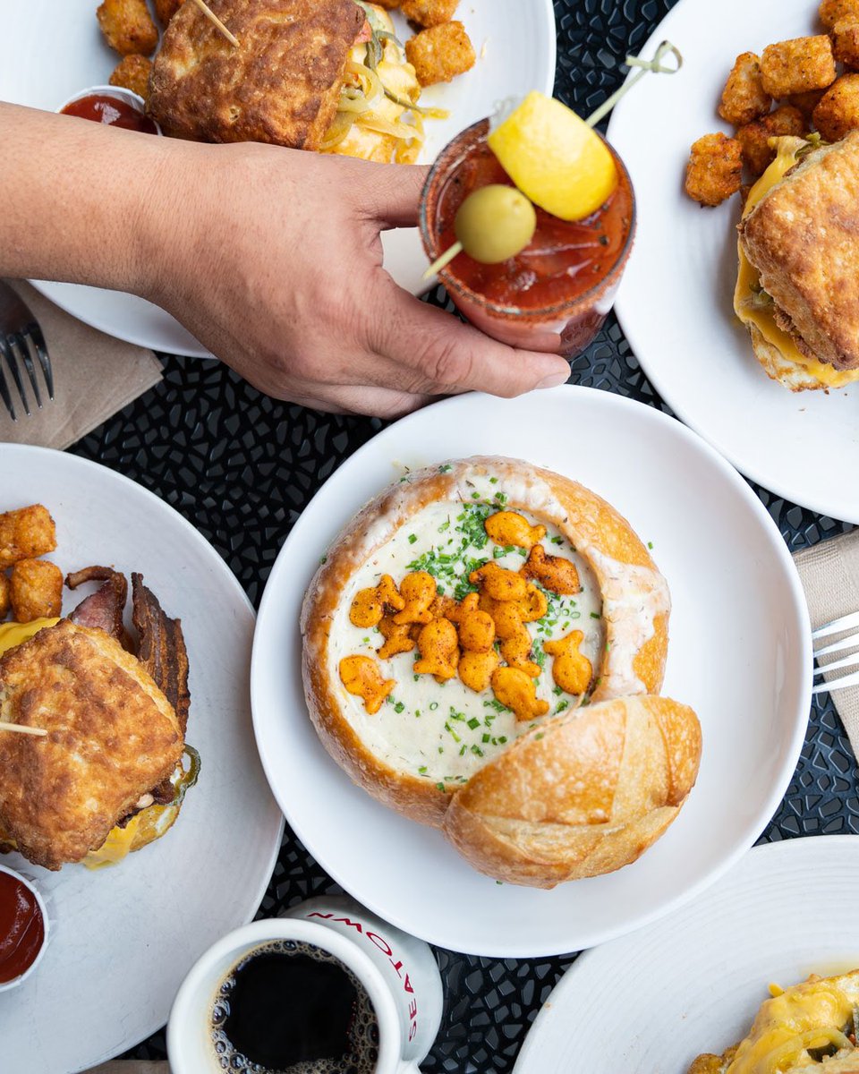 Start your day the Seatown way: Breakfast sandwiches, chowder and bloody marys at Seatown before spending the day at the Pike Place Market. Brunch served Saturday &amp; Sunday at Seatown! #brunch #biscuit #chowder #bloodymary #pikeplacemarket
