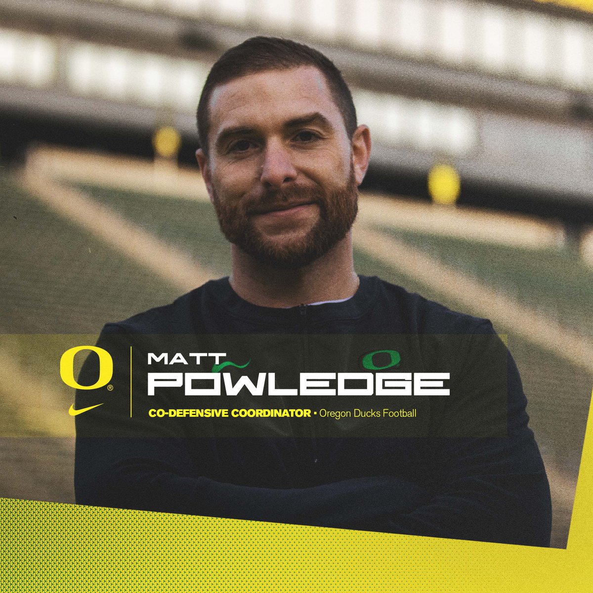 oregonfootball's tweet photo. .@CoachPowledge is officially a Duck!

Powledge is the first defensive addition to @CoachDanLanning's coaching staff as co-defensive coordinator. 

More: https://t.co/USFlux3v4I

#GoDucks https://t.co/RyIG7I9YuL