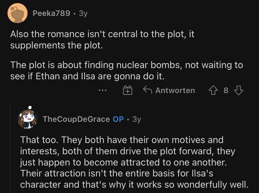 This take on Ethan and Ilsa—yes!