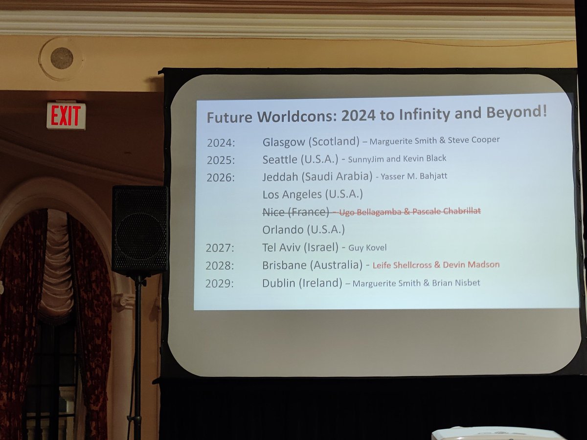 On the list at The Future Worldcon Q&amp;A at #DisConIII. Presenting in 3D makes it even more real!