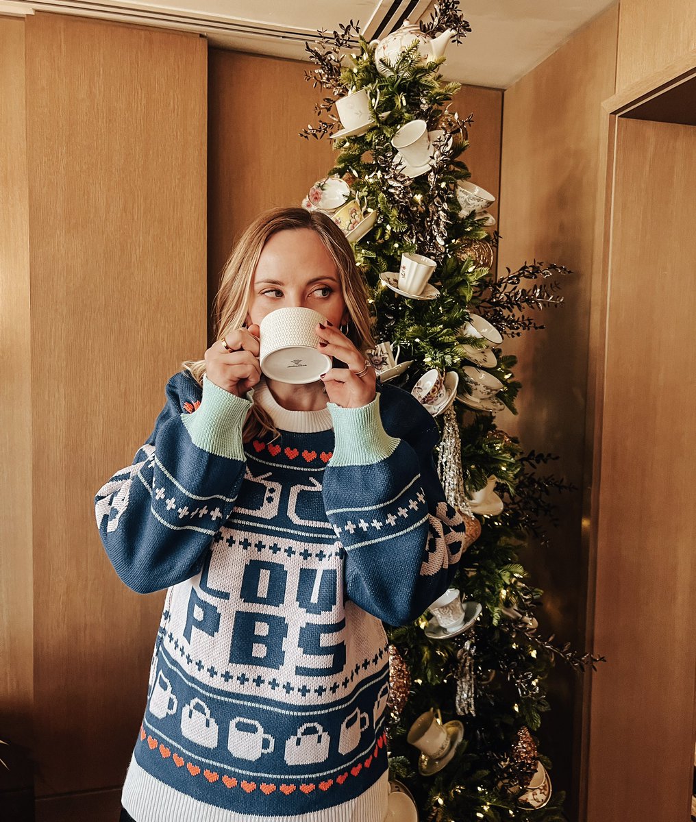 My two favorite things: Christmas tea and @PBS. Thanks for making this #NationalUglySweaterDay special.