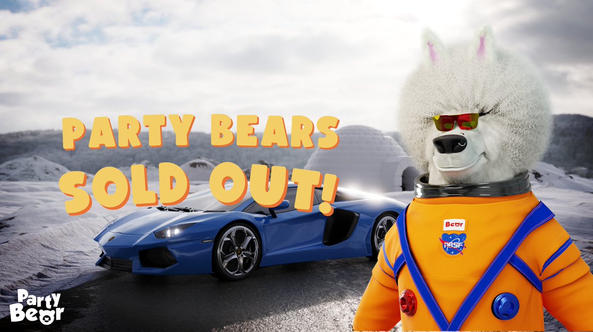 partybear's tweet photo. AAAAND THAT'S A WRAP! WE'RE SOLD OUT! 

TIME TO PARTY! 🎉🎉🎉🎉🎉🍾🍾🍾🍾🍾🍾
https://t.co/kRFsY0GevN

Jump in &amp; join in the fun https://t.co/J8JFg9XmbG 

#PartyBear #FLUFworld #NFTCommunity https://t.co/C7ua5ikDWC