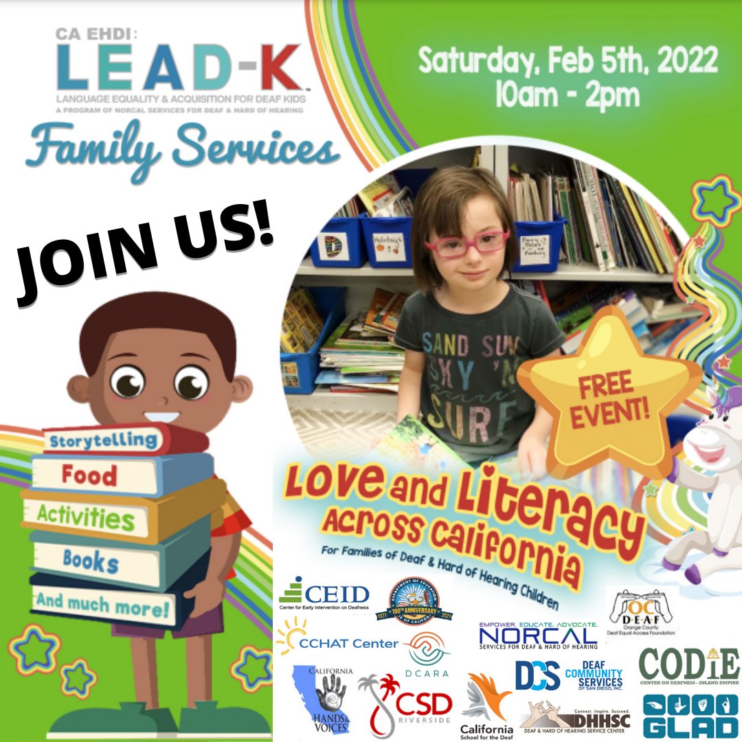 #DHHSC #CaliforniaDepartmentOfEducation #NorCalSVCS #CaliforniaHandsAndVoices #CCHATCenter #CSDR #CSDF #CODIE #GLAD #DCS #OCDEAF

*LOVE & LITERACY ACROSS CALIFORNIA FOR FAMILIES OF D/HH CHILDREN*

instagram.com/p/CXmolvqBjMa/…

Let's bring our love and literacy together!  Hands wave!