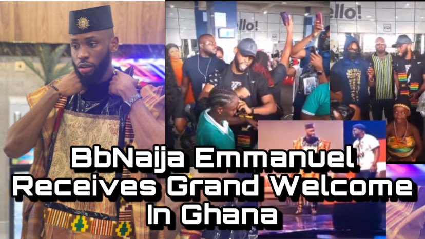 Kelechiic's tweet photo. #BBNaija Emmanuel received a grand welcome at #Ghana Airport amid dancing &amp; jubilation from fans. Watch here - https://t.co/KIcmye6Uqk  #EmmanuelUmoh #EmmanuelInGhana #BBN #EmmaRose #Emmanuel #Ghana AKWAABA EMMANUEL #Liquolions #Emirates #LiquoroseTheFashionIcon @theemmanuelumoh https://t.co/Zh75ay1jXC