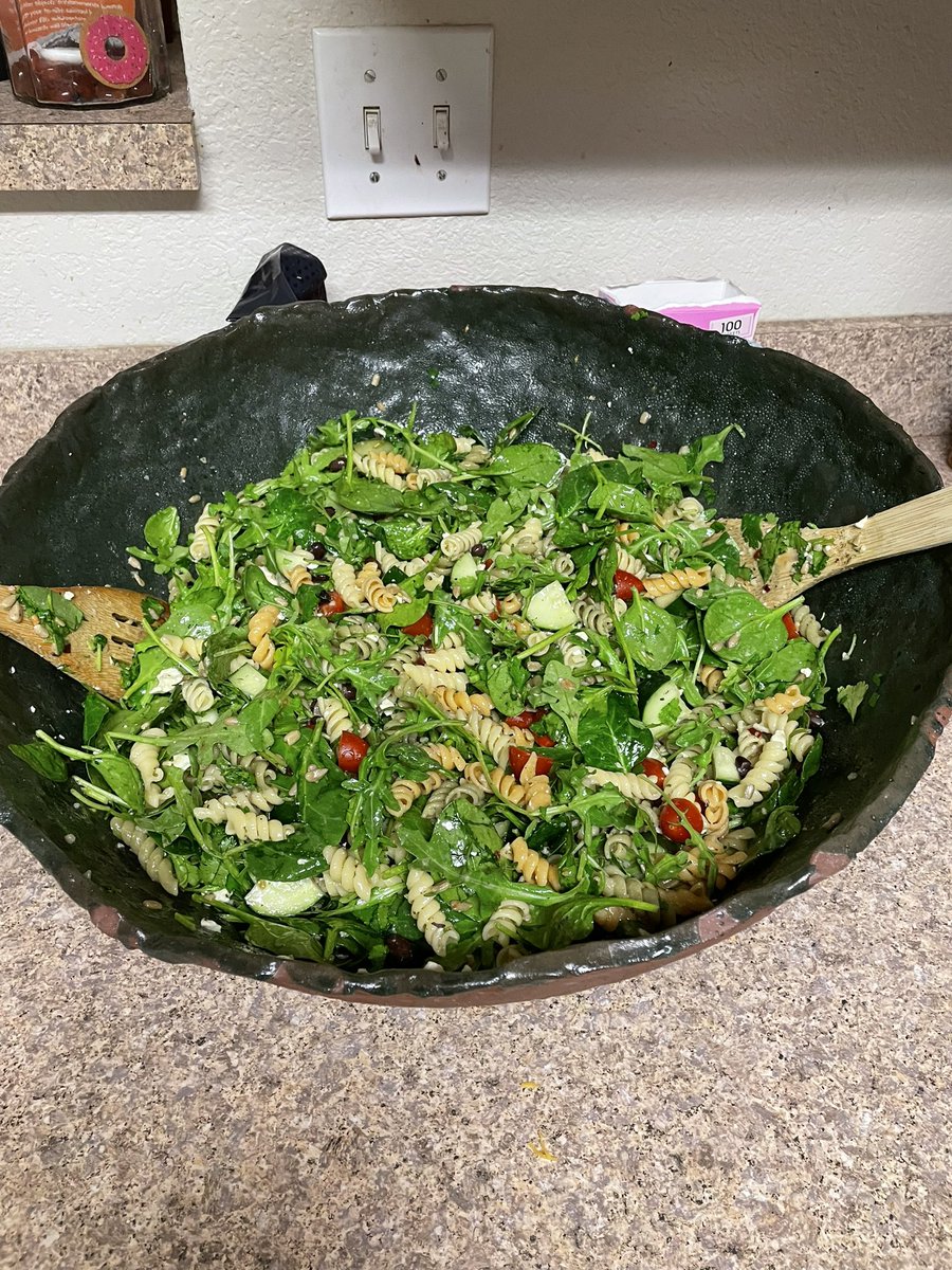 This is what is for dinner, pasta salad in my very own homemade ceramic salad bowl!!!