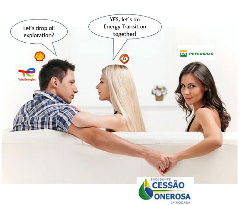 sabrinavalle's tweet photo. Meme spread after Brazil’s deep-water auction today. Makes fun of European companies pouring billions of dollars💰in fresh crude  despite promises to transition. Public opinion wants to break up with oil?  Well, developing countries will gladly absorb that  production, babe. 💍 https://t.co/F2PYEB5pMG