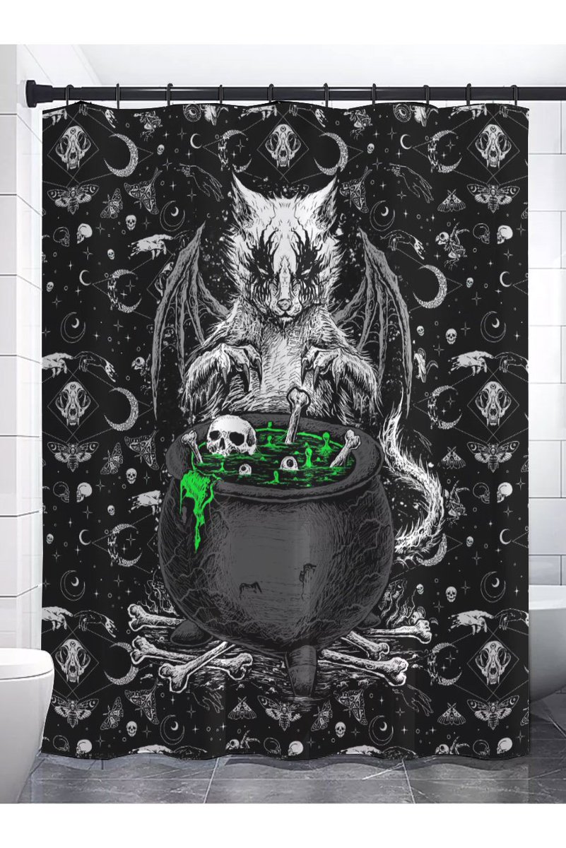 VampireFreaks's tweet photo. Bewitch your bathroom with this spellbinding shower curtain! Summon scares to your bath time with the mystical graphic and waterproof design!

  #gothicstore  #alternativefashion
#goth #gothic #alternativestore #gothstore #gothichome #vampirefreaks #althome https://t.co/ivWDX2z4RM