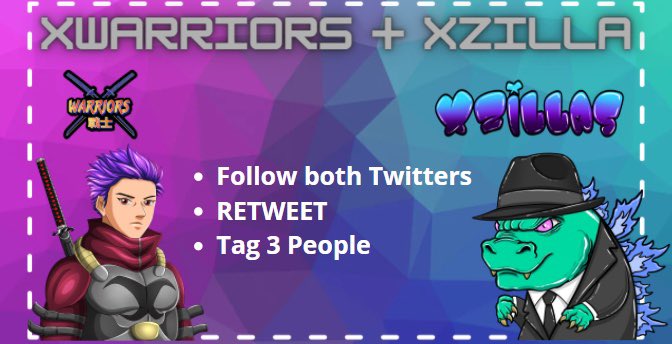 ⚔️ XZillas + XWarriors Giveaway⚔️

2 Winners: 1 XZillas &amp; 1XWarriors Minted NFT

To Enter:

1.) Follow <a href="/XWarriorsNFT/">XWarriors</a> &amp; @XZillasXRPL 
2.) Like &amp; RT
3.) Tag 2 friends