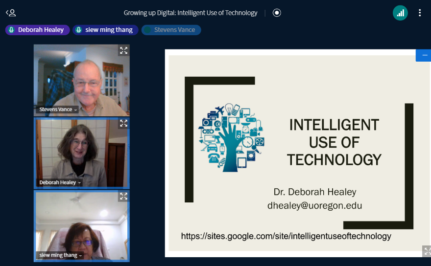 Photobombing the start of Deborah Healey's plenary today at #glocall2021malaysia on Growing up Digital: Intelligent Use of Technology. The session is in progress now. I wish <a href="/Prof_Edo/">Edo Forsythe</a> was here, power co-tweeter at #glocall2019.  For #glocall2021 it's just me, so far :-)