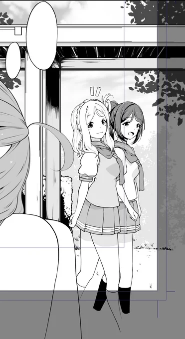 設定資料とか見てないから漫画版からの推測で描いてたけど渡り廊下の位置を90度間違えてる気がする。でも構図的にそこは歩かんやろってなりそうだからわいの漫画の浦の星女学院はホグワーツみたく建物が動く設定にした 