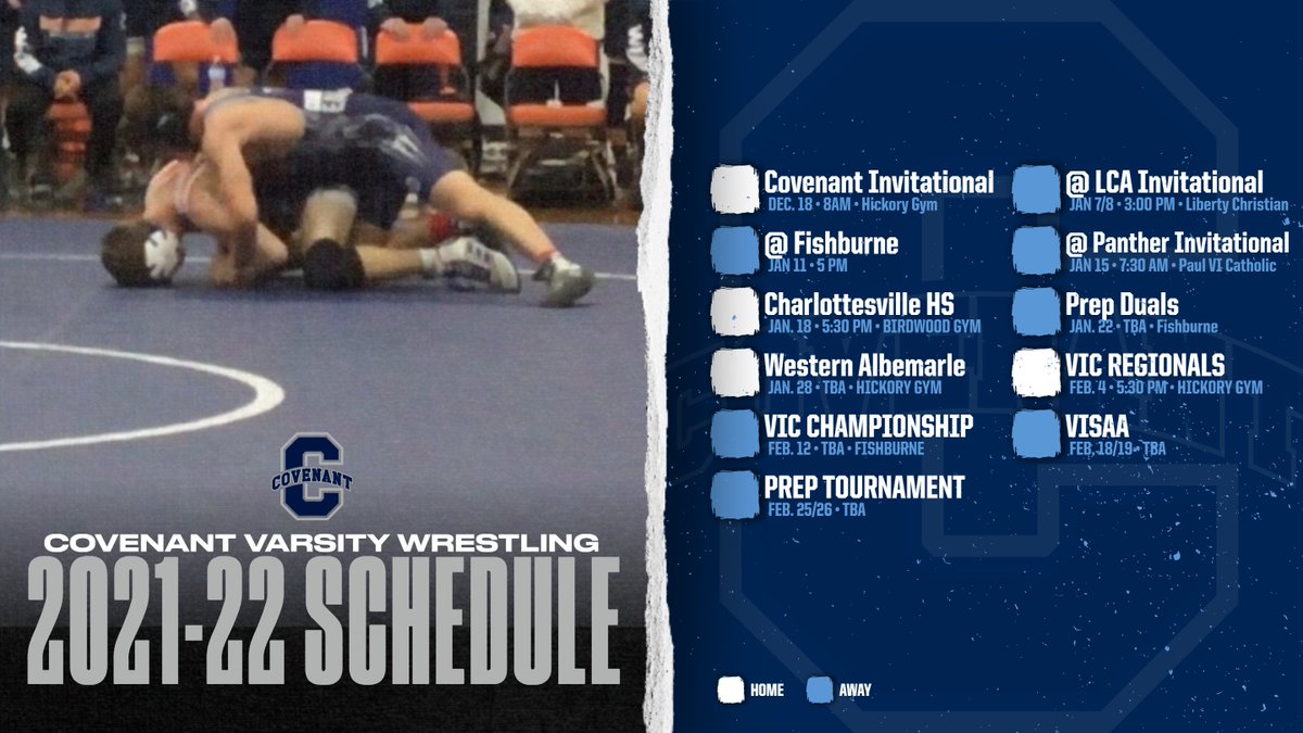 Covenant Wrestling is hosting their invitational tomorrow ! Here is a look at their schedule for the rest of the season (subject to change)