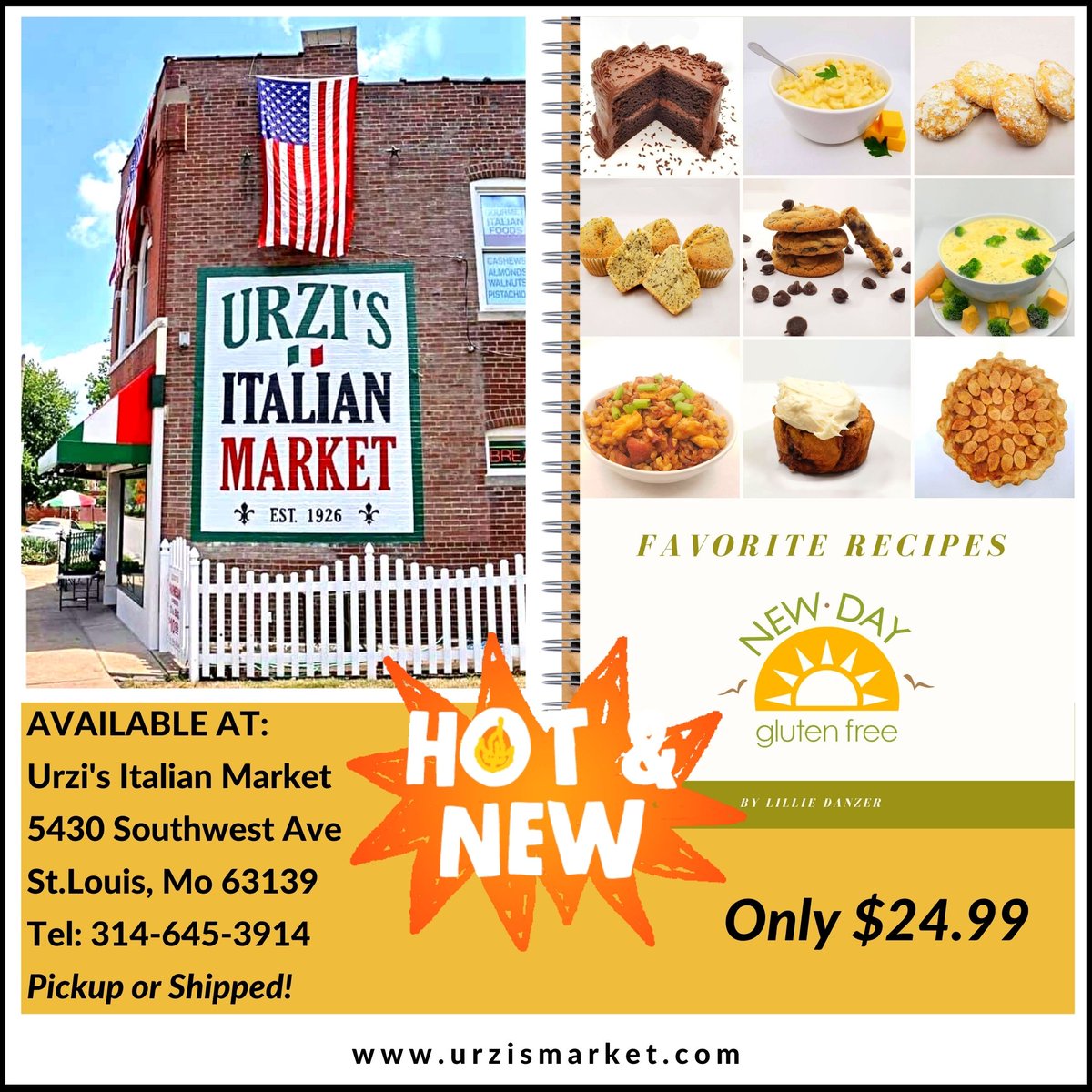 THE BOOK IS IN STOCK!! 
The New Day Gluten Free Favorite Recipes book is now available for purchase at Urzi's Italian Market,
5430 Southwest Avenue, St Louis, Mo 63139 or call  314- 645-3914 &amp; they will ship it out to you!
I hope you enjoy your new book!
Lillie Danzer. 
#cookbook
