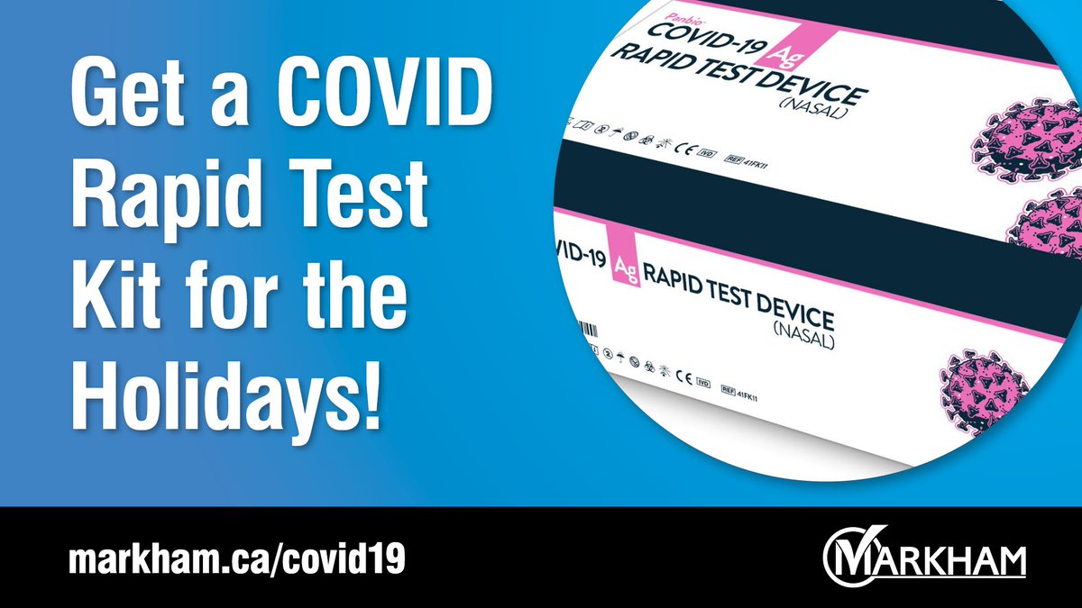 cityofmarkham's tweet photo. Get your COVID-19 Test Kit for the holidays!

Free rapid antigen tests are being distributed by the provincial government at pop-up locations and select LCBO stores across Ontario and are subject to available supply.

Learn more: https://t.co/OBqOH9J3ng https://t.co/pBaGKVzBkE