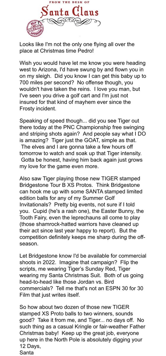 PGAPappas's tweet photo. Letters from Santa GIVEAWAY 4
(PGAPappas 12 Days of Christmas Golf Giveaway)

🎁 2022 Bridgestone TIGER Stamp Tour B XS Proto Balls
(2 Winners EACH get 2 DOZEN) #JingleBAM

To enter:
🎄 Retweet
🎄 Follow @PGAPappas and @bridgestonegolf

#ReleaseTheKringle!
https://t.co/bWlLN822TN https://t.co/cD2BTDhPmN