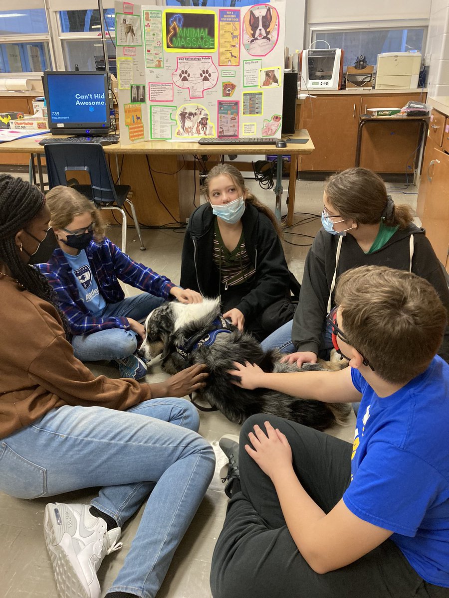 MrsKlinesClass's tweet photo. @BrmillerBruce Thanks for letting our EEE class hang out with Taz today!  Hopefully he’s nice and relaxed after his massage! @westvikings https://t.co/idjYqIMJXt