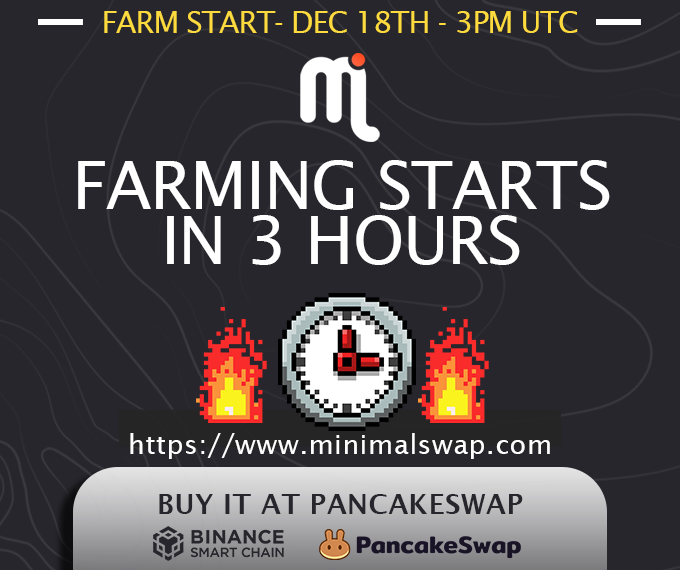 MinimalSwap's tweet image. minimalswap.com
$Minimal:
pancakeswap.finance/swap?inputCurr…

Farming Starts: IN 3 HOURS
0% Deposit Fee 
Extra Juicy APR

#TokenSale #YieldFarming #BSC #binancesmartchain #DeFi #hiddengem #binance #tokens #token #BSCGem #ETH #BNB #BUSD #CAKE #BTC #bitcoin #Ethereum #airdrop