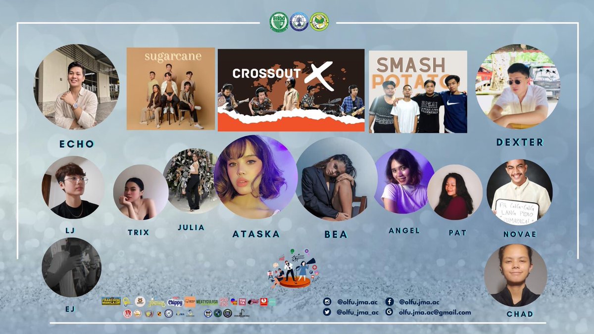olfu_jma_ac's tweet photo. It's about time to divulge them! 

Meet our homegrown talents and kenspeckle performers as they join us in our celebration of JMArketing Day 2021 for the JMAnkind: A Fundraising Concert for Kanlungan ni Maria - Home for the Aged in Antipolo. +++ https://t.co/znkVeiGYao