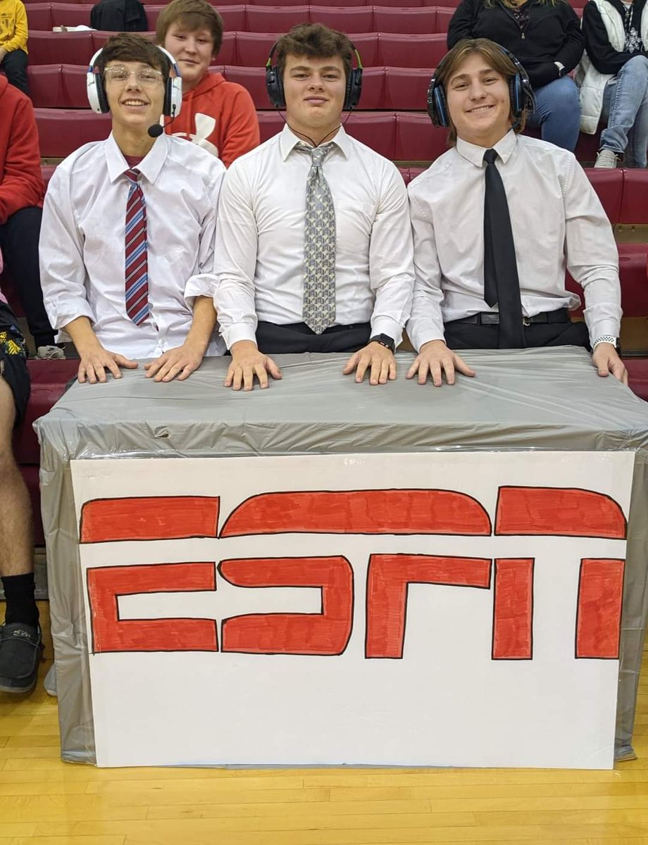 Look...ESPN is broadcasting from the Plainville Cardinals Basketball game tonight.
These wrestlers have too much fun cheering on the basketball team!