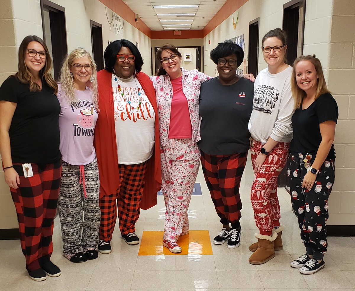 MrsBryan_CHES's tweet photo. 🎶On the 12th day of Christmas, we wore our pajamas...🎶 I had to include the 2nd picture, because we can't help but laugh and have fun when we're together. #acworthspirit #teachers @Acworth_ES https://t.co/vIRUdPt4M4