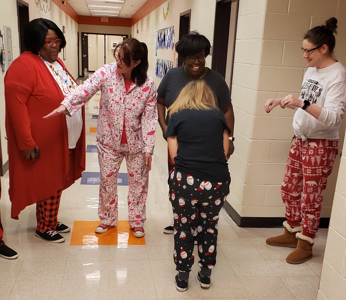MrsBryan_CHES's tweet photo. 🎶On the 12th day of Christmas, we wore our pajamas...🎶 I had to include the 2nd picture, because we can't help but laugh and have fun when we're together. #acworthspirit #teachers @Acworth_ES https://t.co/vIRUdPt4M4