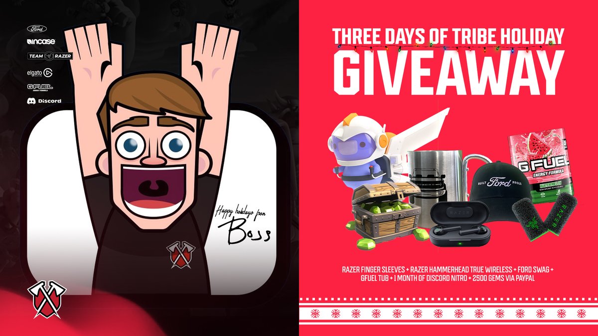 Three Days of Tribe Holiday Giveaway! 🎄🎅

All you need to do to enter is:
- Follow me &amp; <a href="/TribeGaming/">Tribe Gaming</a> 
- Retweet this tweet 

Super Stocking + 2500 Gems given via Paypal! ($20)

Good luck 🍀and happy holidays!
