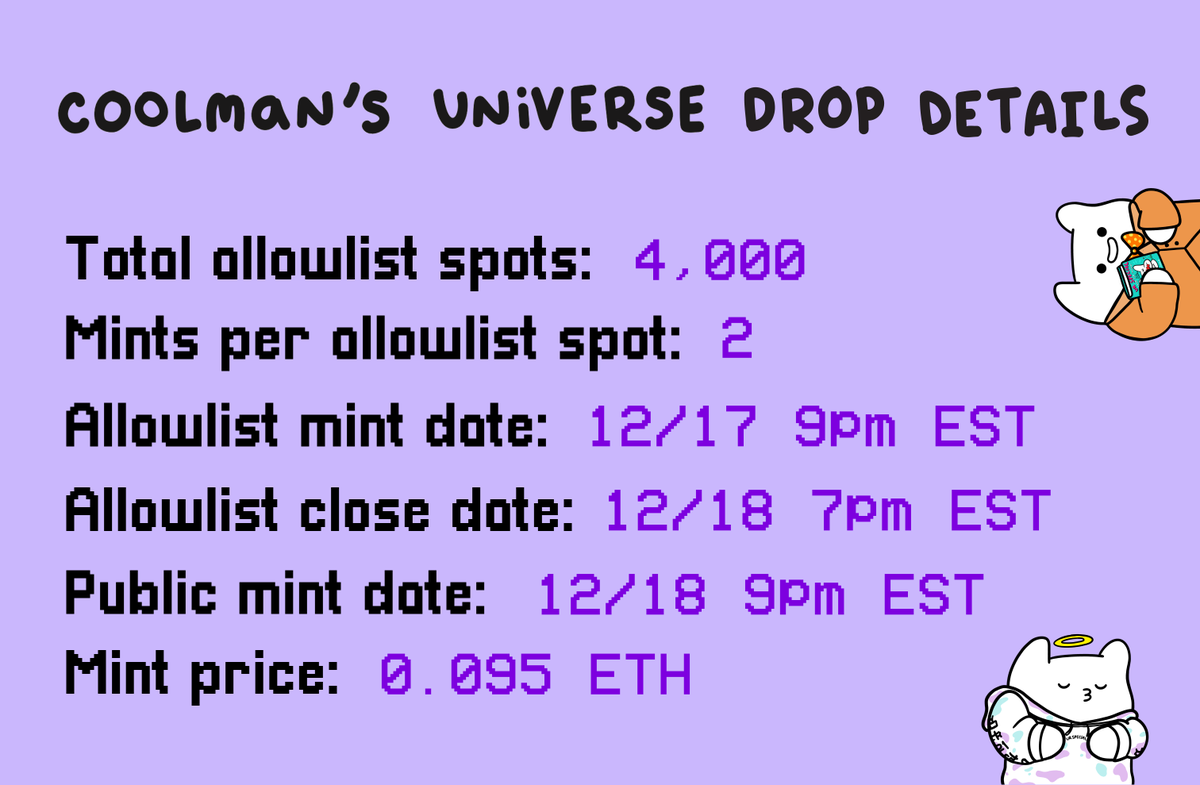 CoolmanUniverse's tweet photo. Added allowlist closing time/date 🌝 https://t.co/EeAryRoXQk