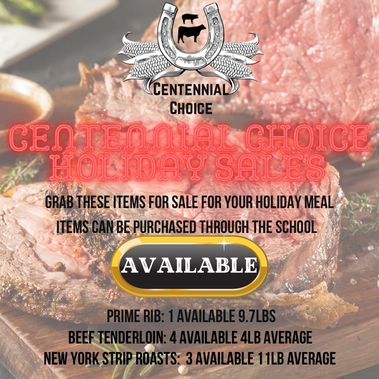 Grab yourself some goodies from Centennial Choice for your holiday meal this year! Contact Chad Ehlers or Jenny Wagner to purchase items. Pick up at the school through Tuesday, December 21st! Thanks for your support of the Centennial Choice Program! https://t.co/XjMVwgjMnp