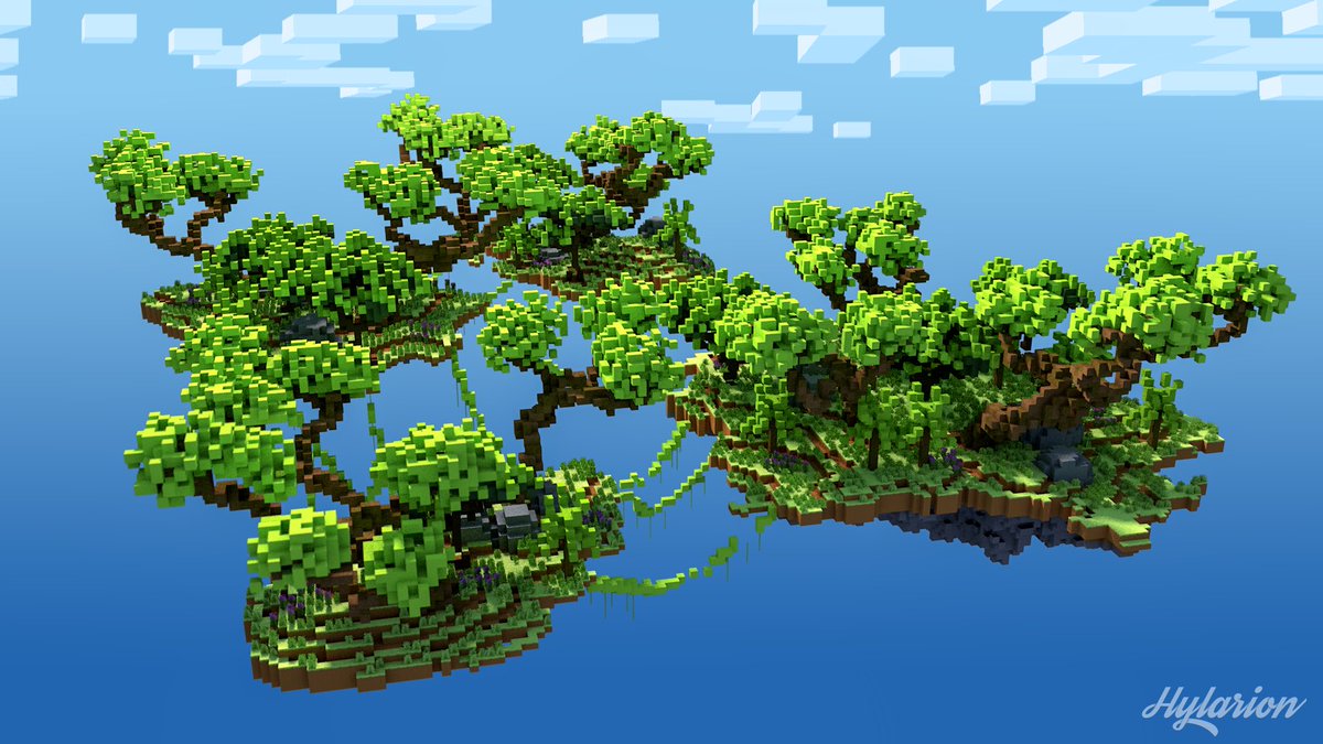 Quick render of some skyblock islands i did in a small build battle against a friend. 
#minecraft #skyblock