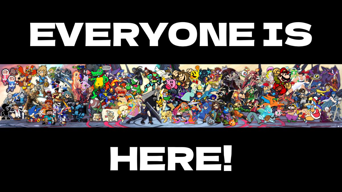 EVERYONE IS HERE! The banner is finally complete, fellas! Thank you to everyone who decided to join in on the collab, really means so much to me that ya did! Hope for many more collabs for more opportunities to show off your art skills!!

#SuperSmashBrosUltimate 
#ThankYouSakurai