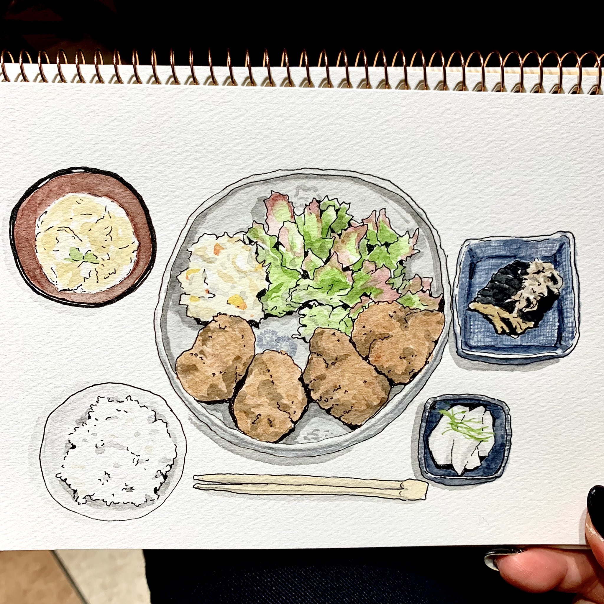 ちゃる メンチカツ定食 Illustration Drawing Sketch イラスト イラストレーション ペン画 落書き ドローイング スケッチ 美味しい お昼ごはん 明石 魚の棚商店街 ま T Co bbmoq7xg Twitter