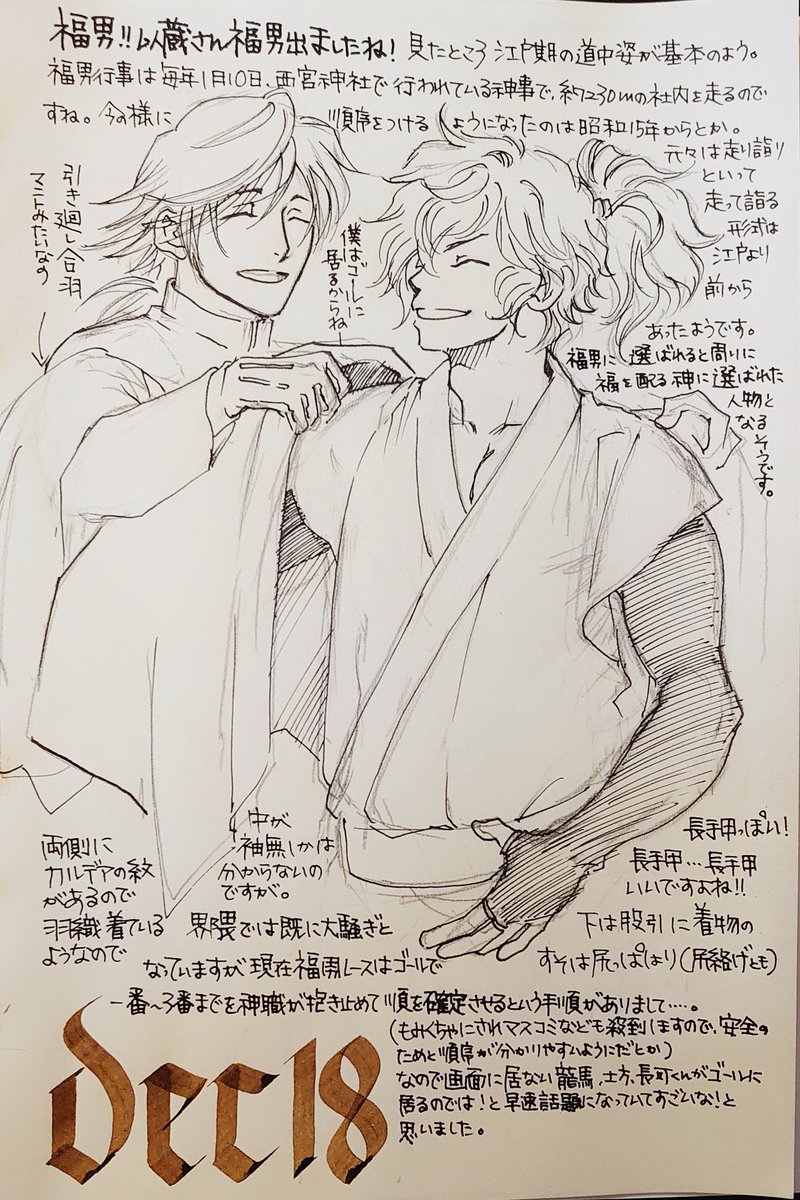 #ミスクレーンと送る以蔵さんアドベントカレンダー 本日は!福男衣装で!江戸の頃の道中姿がベースのようでしたね。羽織を着てその上に引き回し合羽らしいマントを羽織っている模様です。手甲が長手甲ぽいのが!素敵です!長手甲に関してはこう素肌の上にですね!はっやっぱり解説の絵が必 #裏花火落書 https://t.co/B0O60vsu9U 