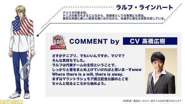 ファミ通 Com 新作アニメ 新テニスの王子様 U 17 World Cup アメリカ代表6人のキャストが発表 高橋広樹 ラルフ ラインハート役 津田健次郎 ドゥドゥ オバンドゥー役 ら青学テニス部のメンバーを担当した声優陣を起用 T Co Zhwj2izxac ファミ通 Com 新作アニメ 新テニスの王子様 U 17 World Cup アメリカ代表6人のキャストが発表 高橋広樹 ラルフ ラインハート役 津田健次郎 ドゥドゥ オバンドゥー役 ら青学テニス部のメンバーを担当した声優陣を起用 T Co Zhwj2izxac