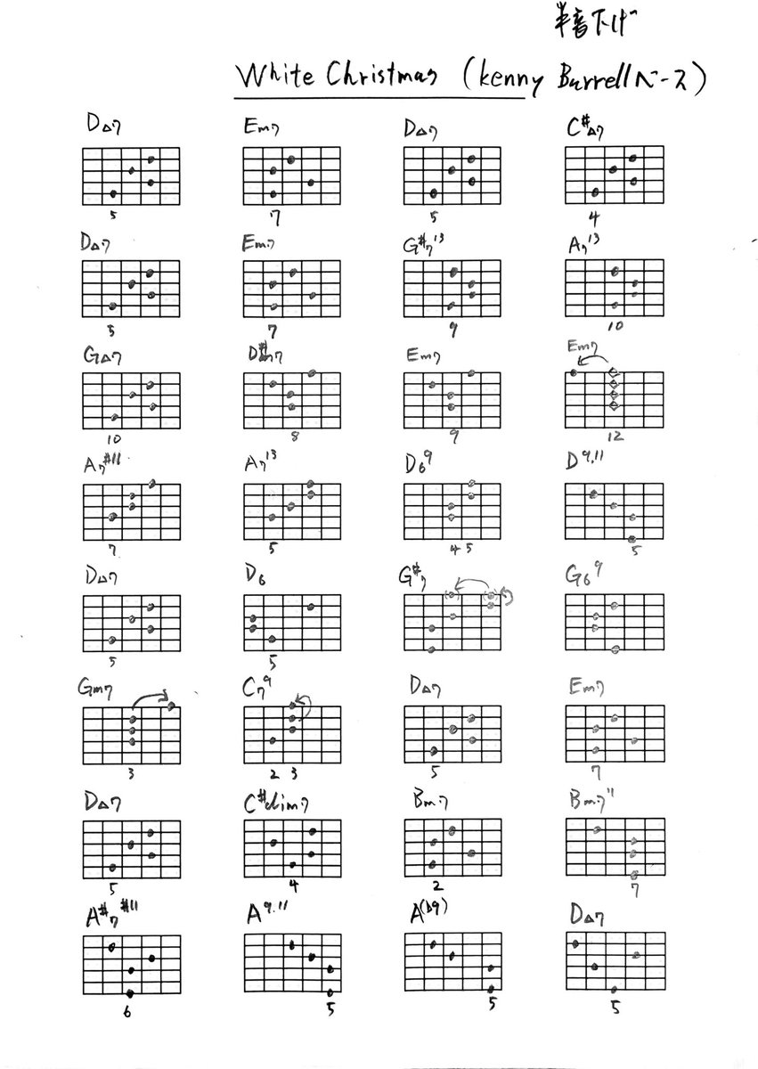 TOGuitarLesson's tweet photo. ケニーバレルのwhite christmasを中級者くらいで弾けるように、アレンジというか、デチューン版。
元の演奏がコードを追うだけでほぼメロディーになるので弾きやすいソロギター だと思います。 https://t.co/en0NECJq86