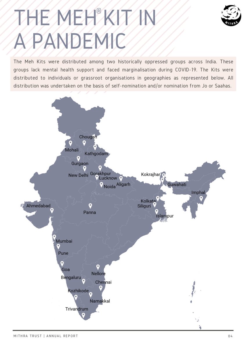 This image is a representation of where we shipped self-help resources to those who were nominated for The Meh Kit Riding Out Depression. We distributed 150 kits across the country 🌼 #BetterThanSanta #Mentalhealth #crowdfunding #india