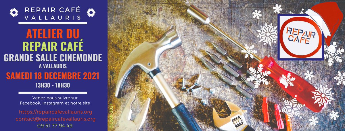 <a href="/NM_Antibes/">Nice-Matin Antibes</a> <a href="/BFMCotedazur/">BFM Nice Côte d'Azur</a> <a href="/F3cotedazur/">France 3 Côte d'Azur</a> @francebleuazur Ce samedi 18 décembre, nous vous attendons à la Grande salle #Cinémonde, Avenue de l'Hôpital à #Vallauris ! À partir de 13h30. Nous serons en direct sur bit.ly/39j7Sqk Pass sanitaire demandé. <a href="/RCVallauris/">Repair Café Vallauris</a> <a href="/RCdeBiot/">Repair Café De Biot</a>