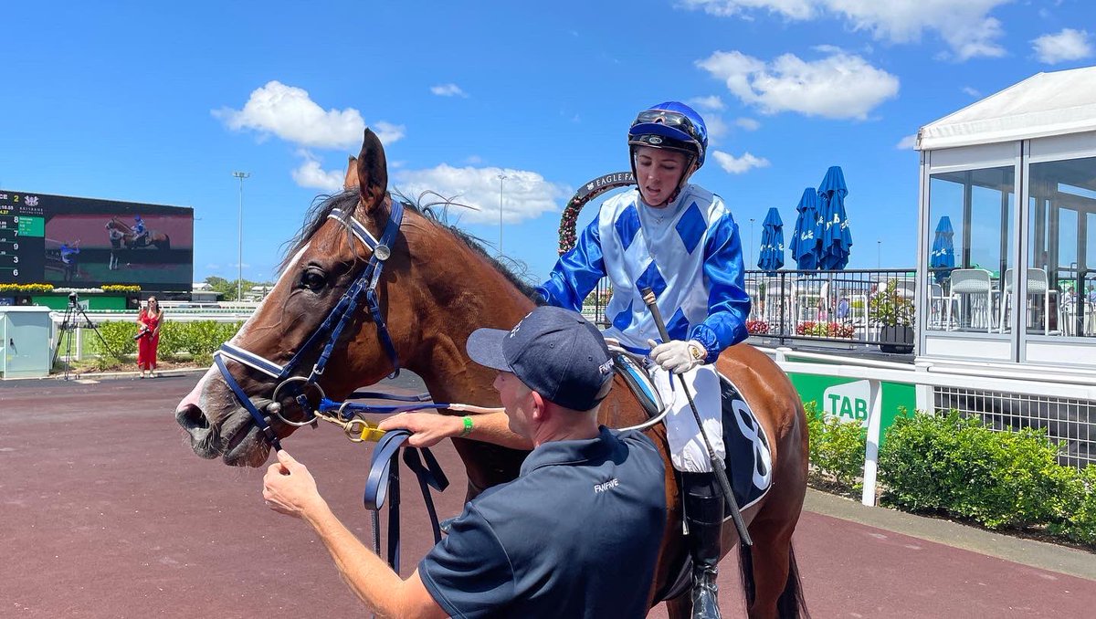 BrisRacingClub's tweet photo. Group 1 winning hoop Samantha Collett breaks through for her first Saturday metropolitan win since moving to Queensland, winning the second race aboard Dovetail Diva. @EspritRacingAus https://t.co/4nw4ZCoL4i