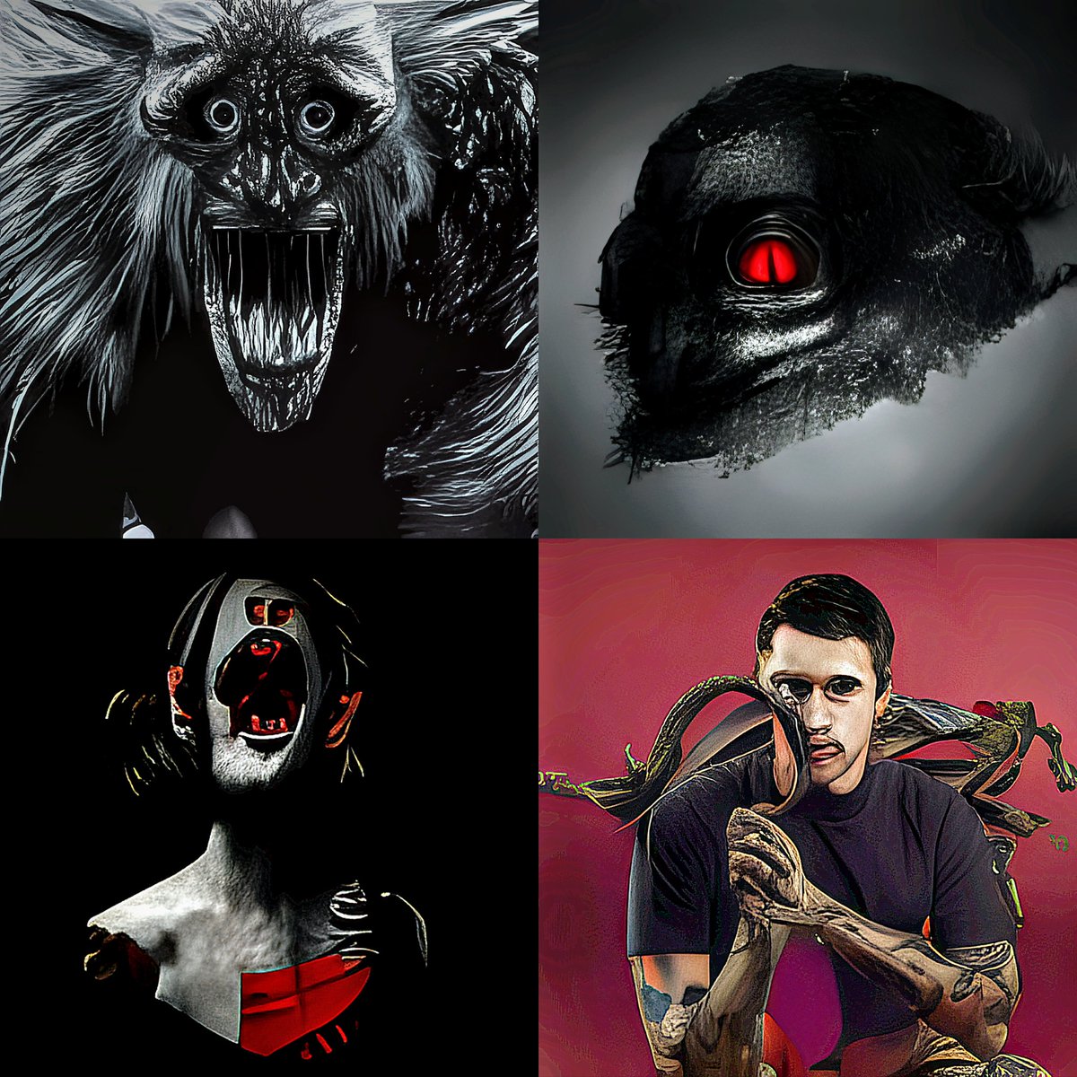 IYablochkov's tweet photo. #RuDalle's creatures of the night. 

can't wait to see the first uncanny movie made by a mass collaboration of #AI, directed by #GPT3. 😂

would totally love to watch these #CLIP actors:

#AI #AIart #AIartwork https://t.co/BeTobbqixE