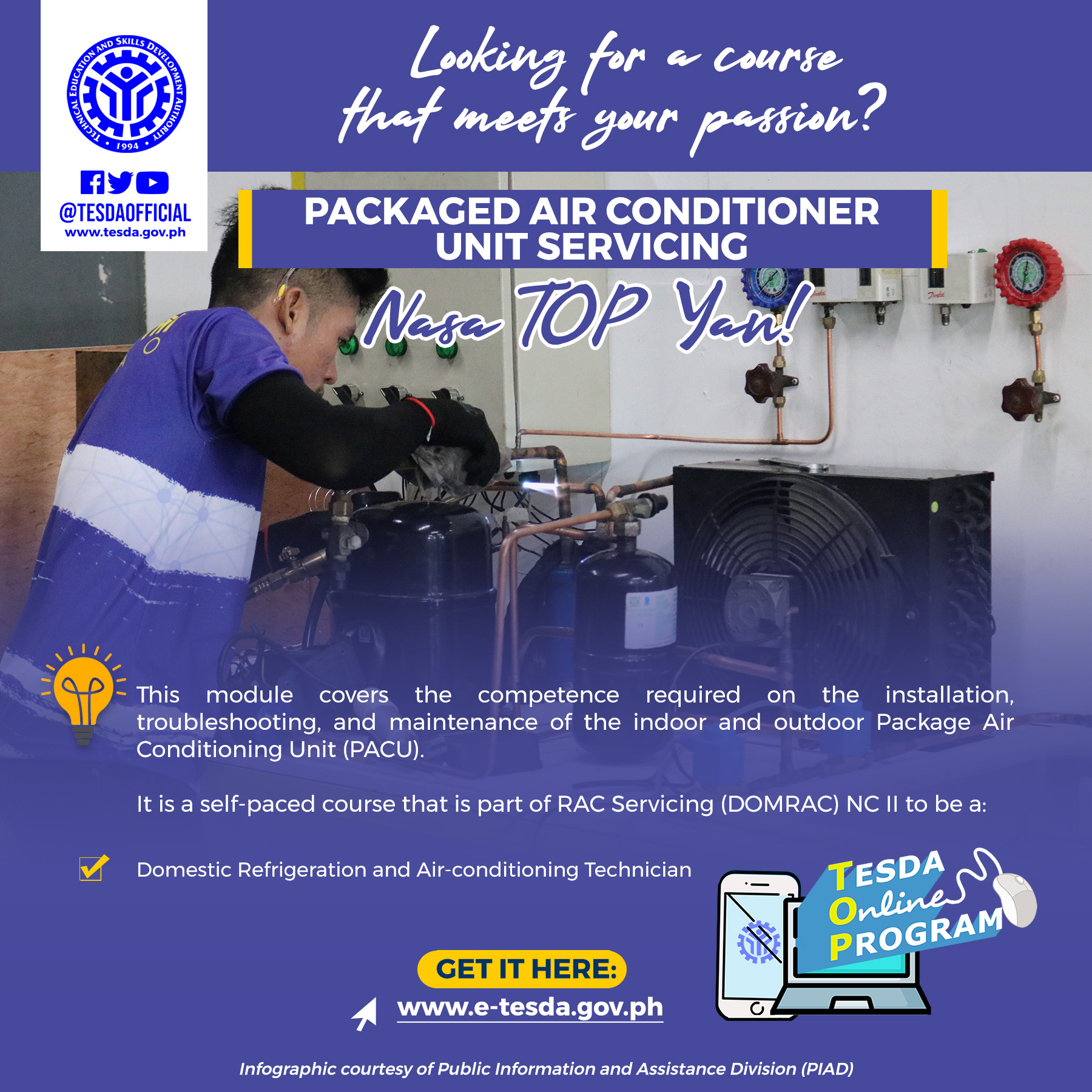 TESDA on X: #NasaTOPyan Iniisip mo pa lang, nasa TOP 'yan! Packaged Air  Conditioner Unit Servicing? Nasa TOP 'yan! #TESDAAlert #TESDAAbotLahat  https://t.co/Uz5c7qSspn / X