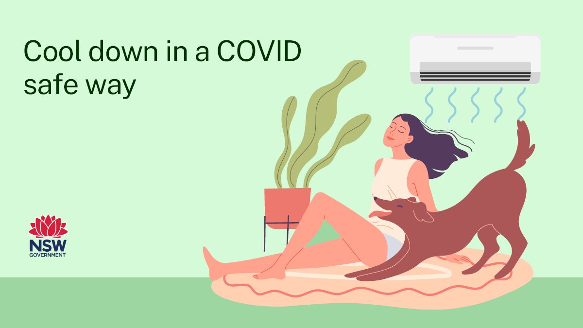 NSWHealth's tweet image. It’s getting hot hot hot 🥵
 
•Don’t stay indoors if you are comfortable outside. You’re less likely to catch COVID-19 outdoors or in well-ventilated spaces.
•If you have to use the air conditioner, put it in a non-recirculating setting

More: bit.ly/3wtIVn3