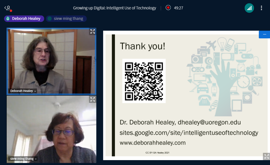 Deborah Healey's last slide showed a QR code of some of the resources used in her plenary today at #glocall2021, links to sites.google.com/site/intellige…. Deborah's talk developed multiple frameworks for Intelligent use of Technology, worth revisiting if you can access the video.