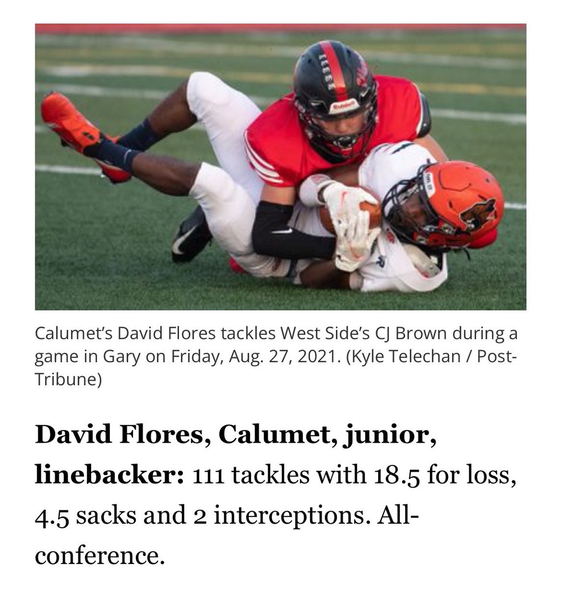 CoachCodyFrench's tweet photo. Congratulations to @GeorgeWinfield8 and @Davidflores219 on being selected to the Post Tribune All-Area team! David lead the Region in tackles! #DidTheirJob https://t.co/oVMJG1Vp0U